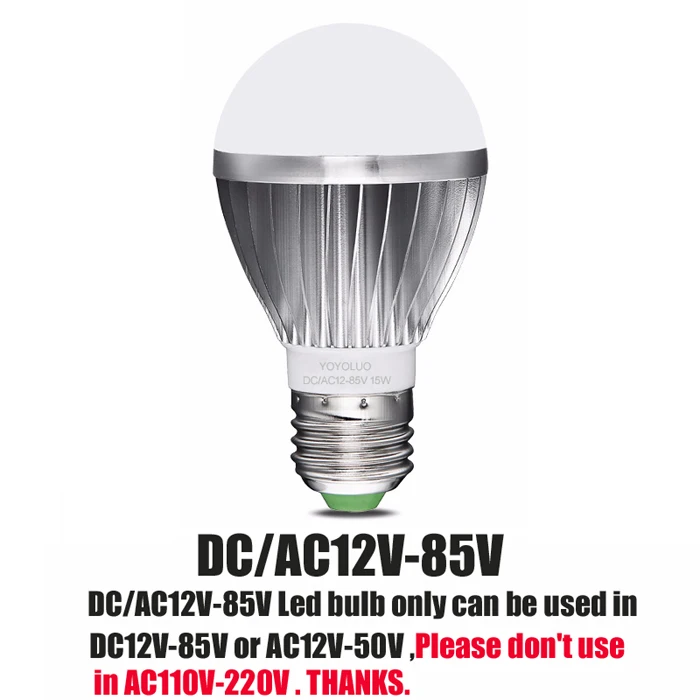 DC12V E27 Светодиодный светильник DC/ac12в 24 в 6 Вт 9 Вт 12 Вт 15 Вт энергосберегающие лампы SMD 2835 Светодиодный светильник без мерцания алюминиевых ламп - Испускаемый цвет: DC AC 12V -85V