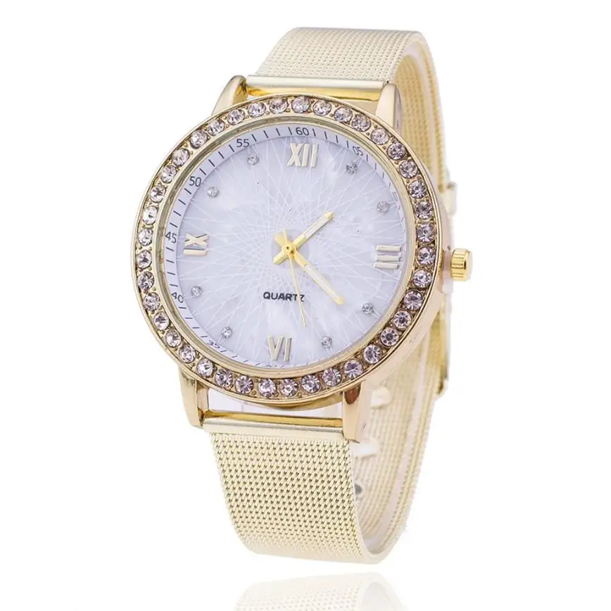 Luxury Women Dress Watches Gold Diamond Dial Analog Stainless Steel