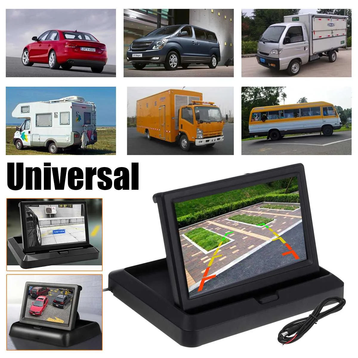 

Reverse Camera Parking System DC 12V-24V 5" Foldable TFT LCD Car Reverse Rear View Parking Camera Monitor Movie Player 800 x480