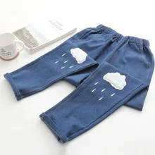 Женские джинсы, милая нашивка "облако", джинсы с вышивкой в виде капли дождя, джинсы с эластичной резинкой на талии, штаны-шаровары#5262