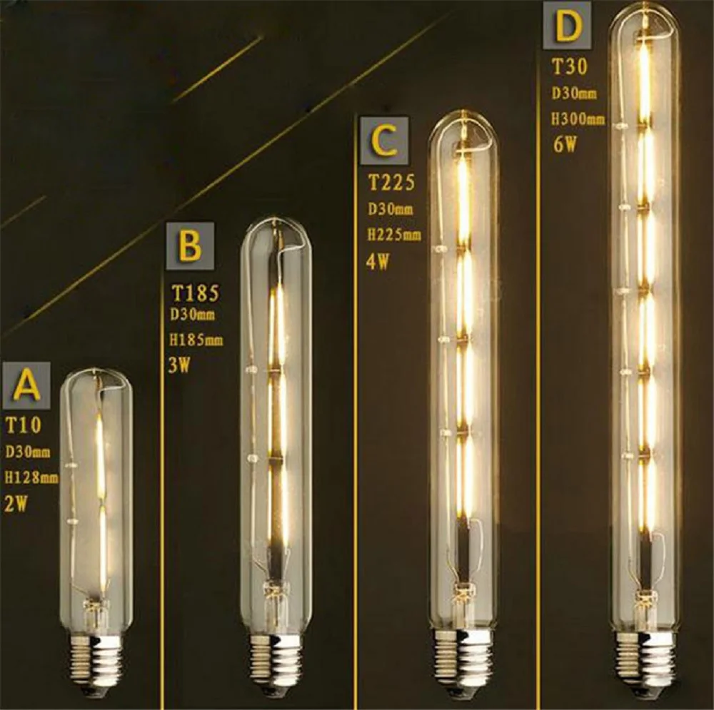 2700K LED filament Bulb T185 T225 T300 2W 4W 6W leds edison bulbs long test tube retro lamp linear vintage led bulb 2 sets of t20 120 small test tube light led retro filament light 220v 4w e14 gold transparent warm light