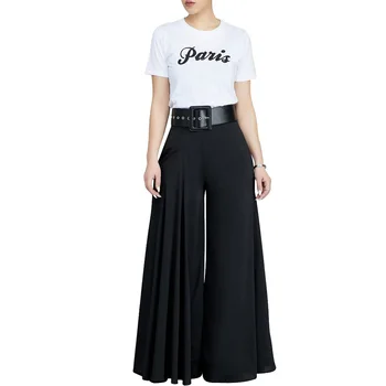 

Autumn Winter Full Length Office Lady Loose Pleated Solid Wide Leg Pant Vintage Sexy Harem Pant Elegant Elastic Waist Flare Pant
