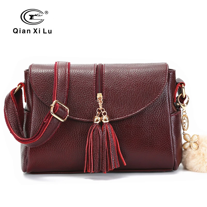 Koop Merk Kwastje Echt Lederen Tassen Voor Vrouwen Luxe Handtassen Vrouwen Zwarte Zakken Designer Koeienhuid Schoudertas Dames Sac