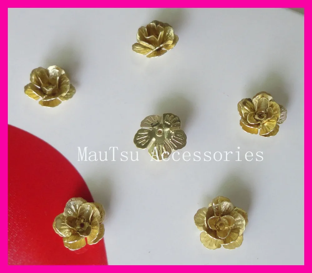 50PCS 1.5cm Light Golden Embossed Metal Rose Charms Beads as jewelry