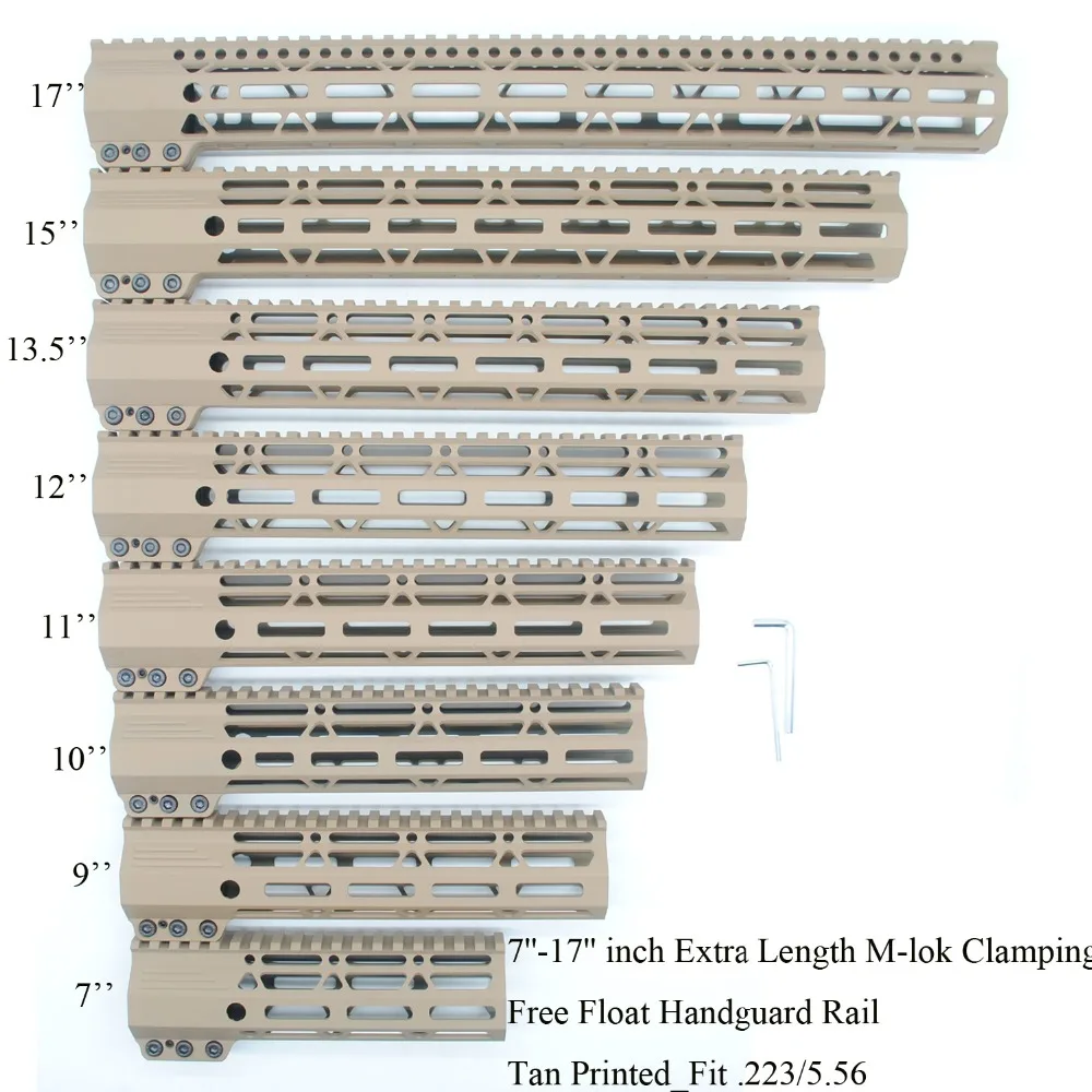 TriRock 7/9/10/11/12/13,5/15/17 ''дюйма зажима Стиль M-lok направляющая для ствольной накладки с креплением для крепления Системы Fit. 223/5. 56_Tan печатных