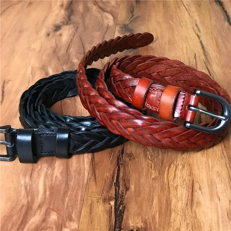 

Genuine Leather Handmade Womens Braided Belt High Quality Ladies Braided Belt Woman Belt Female Belt Ceinture Femme WBT0073