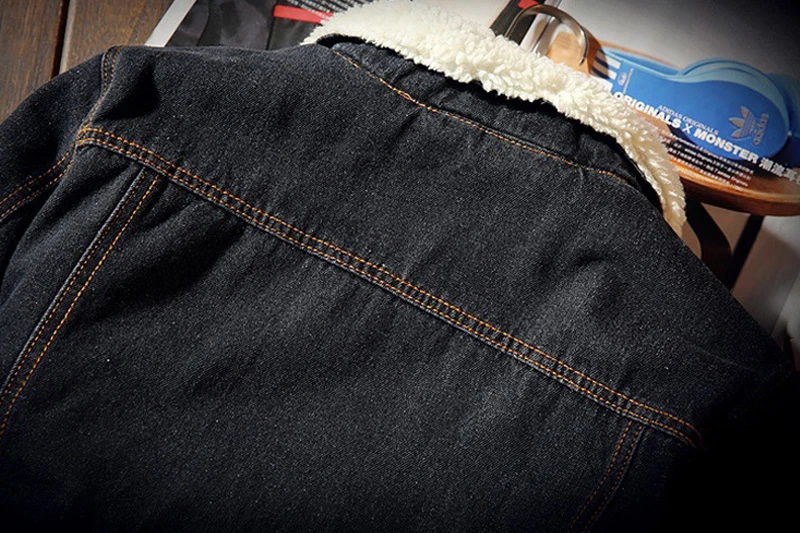 Британская мода зимняя куртка Мужская винтажная черная Толстая теплая парка факс овечья шерсть бомбер куртки бойфренд классические джинсовые куртки