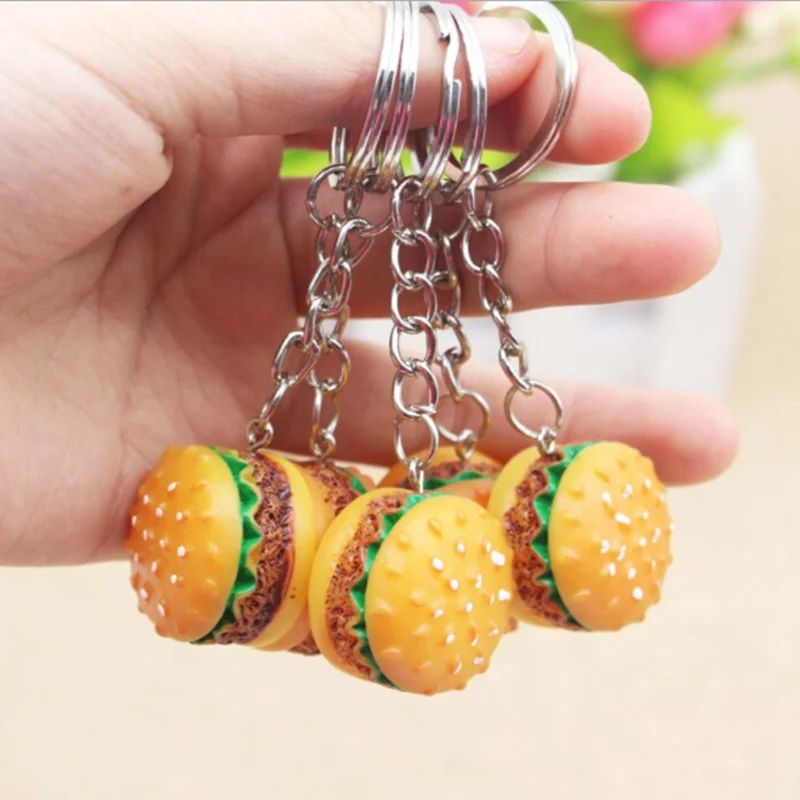 

30pcs simulation hamburger Key Chain creative Pendant Bag Charm Accessories handmade resin food Car Key Ring Lovely Keychain