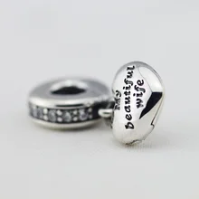 Подходит для Pandora талисманы браслеты моя Красивая Жена Сердце Бусины с четкими CZ 925 пробы серебряные ювелирные изделия Плата