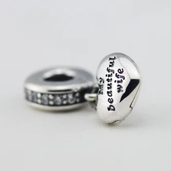 

Fit for Pandora Charms Bracelets My Beautiful Wife Heart Beads With Clear CZ 100% 925 Sterling Silver Jewelry Fee Shipping