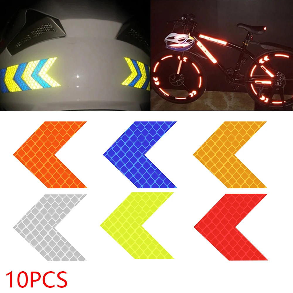 

10Pcs Arrow Reflective Tape Safety Caution Warning Reflective Adhesive Tape Sticker For Truck Motorcycle Bicycle Car Styling