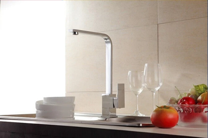 fashion chrome brass kitchen sink faucet square design hot and cold single lever basin faucet with