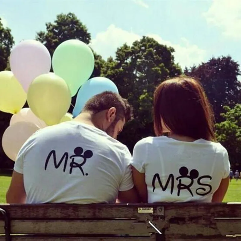 Женские футболки футболка с надписью Mr Mrs Хлопковая женская для пар милые женские