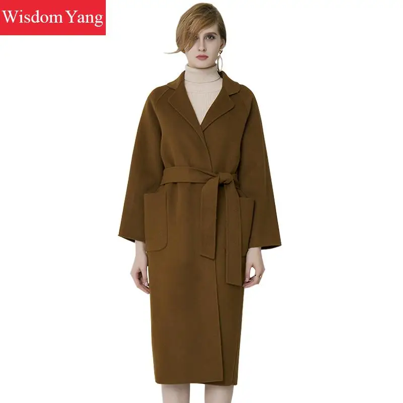 

Black Caramel Elegant Women Camel Coats Woman Winter 2018 Female Top Wool Overcoat Woolen Long Plus Size Coat Ladies Outerwear