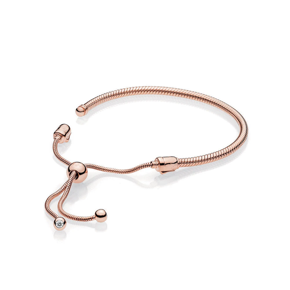 

MYBEBOA Authentic 925 Sterling Silver Rose Gold color Sliding Bracelet Chain Bracelet & Bangle Fit DIY Jewelry