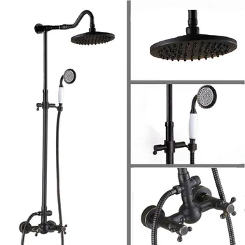 

Black Oil Rubbed Bronze Dual Cross Handles Bathroom Rainfall Rain Shower Head Faucet Set Bath Mixer Tap Wall Mounted mrs706