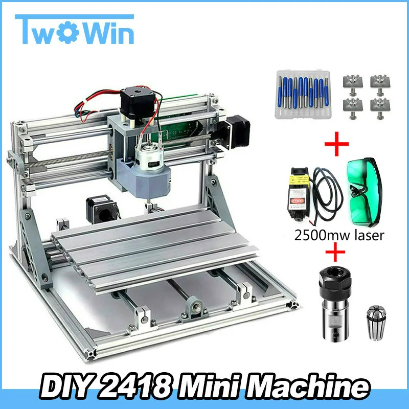 CNC 2418 DIY машина с GRBL управления рабочей областью 24x18x4,5 см 3 оси Pcb ПВХ фрезерный станок по дереву резьба гравер - Цвет: 2500mw laser