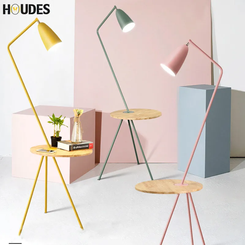 

Nordic living room bedroom bedside study floor lamp color simple coffee table Macarons Hotel wooden floor lamps