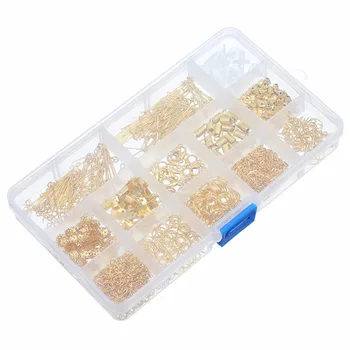 

LOULEUR 1Box 1Set Gold Color Bead Caps Jump Rings Head Pins Ear Lobster Claps Chain Pins For Diy Jewelry Making Findings Kit