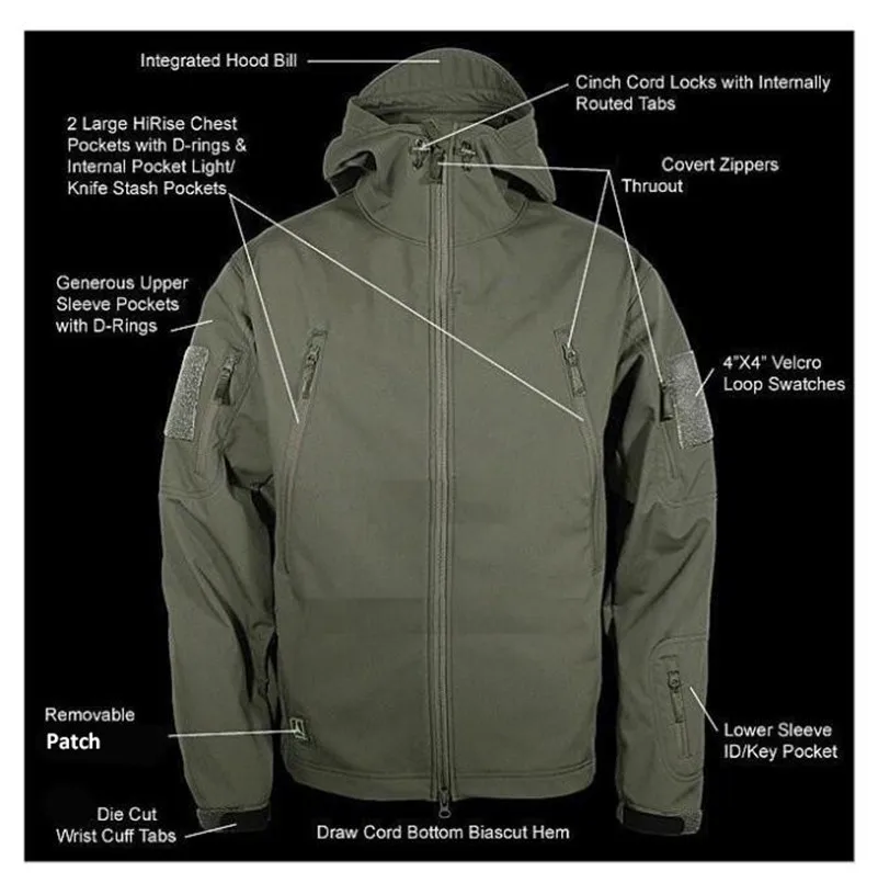 Jaqueta de Caça ao ar Esportes do Exército Militar à Prova V4.0 à Prova Dwaterproof Água Escudo Macio Tático Livre Swat Treinamento Vento Outerwear Cabolsa Roupas 4 V4.0 à prova dwaterproof água escudo macio