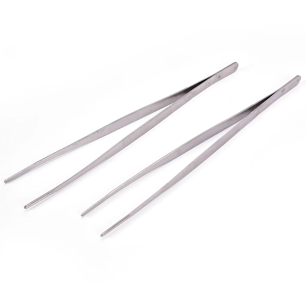 New 30*1.3cm Silver Stainless Steel Long Food Tongs Straight Tweezers