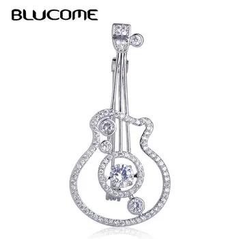 

Blucome Fashion Elegant Musical Instrument Guitar Shape Brooch Full Rhinestones Copper Brooches Pins For Women Girls Clothes Pin