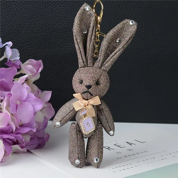 19cm long ears Stuffed Animal Bunny Rabbit Glitter Rivets, matte, diamonds, keychain plush toy - Цвет: 2