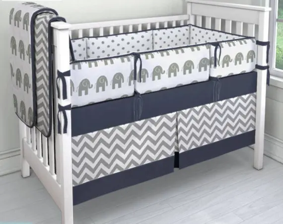 navy elephant crib bedding