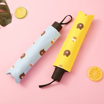 

New beautiful mini Sunny rainy umbrella women paraguas parapluie portable Cartoon Black Coating three folding unmbrella,Z4842