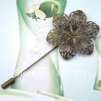

Antique Bronze Plated Copper Blank Bases Filigree Big Flower Brooches Pins Cameo Diy Settings Blank Wholesale