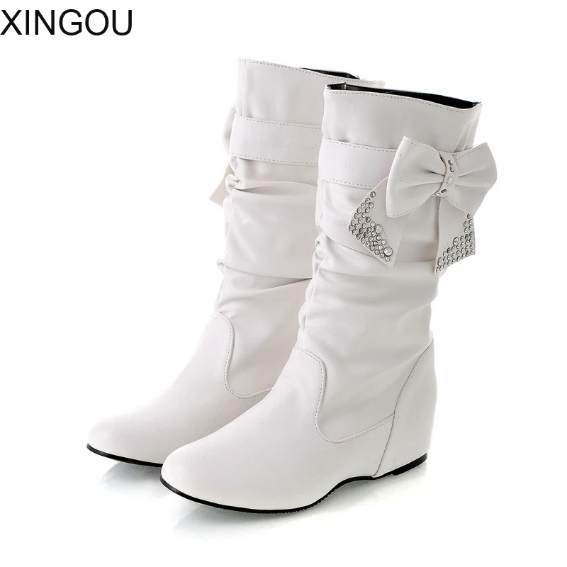 

New fashion women boots 2018 pu causal shoes autumn and winter non-slip women boots Height Increasing femal boots plus size 43