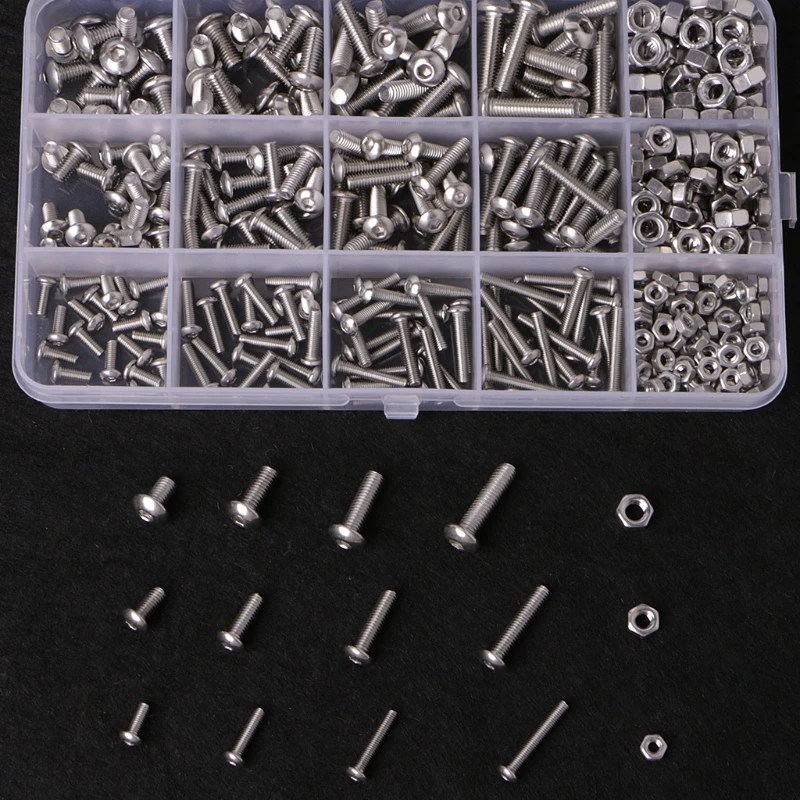 

440pcs M3 M4 M5 Hexagonal Stainless Steel Button Head Screws Nuts Screws Nuts Assortment Bolts Nuts Kit Set