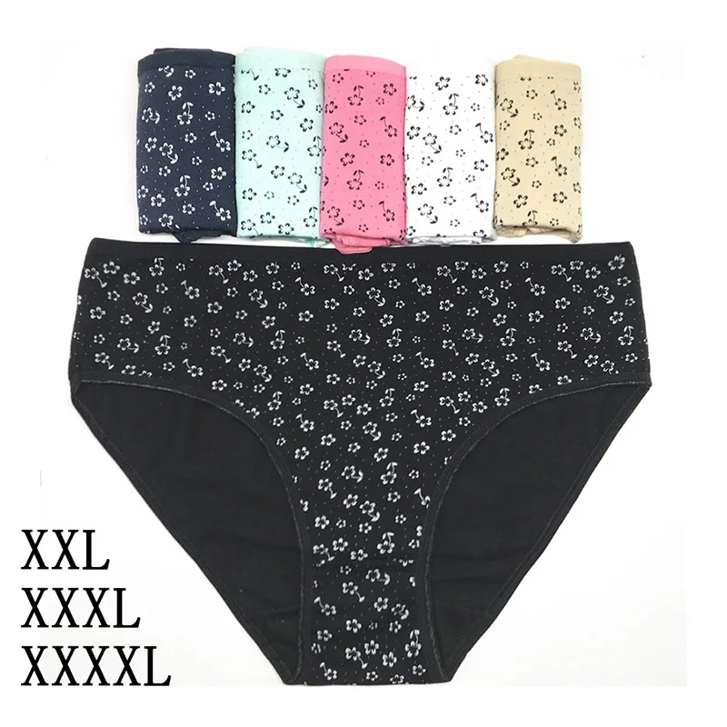 

1pcs New Print Pattern Panties Woman High Elasticity Comfortable Breathable Soft 95%Cotton Underwear Larger XXL XXXL 4XL Briefs