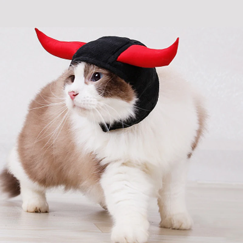 Новый Забавный милый костюм для домашних животных косплей шапка с рогом быка