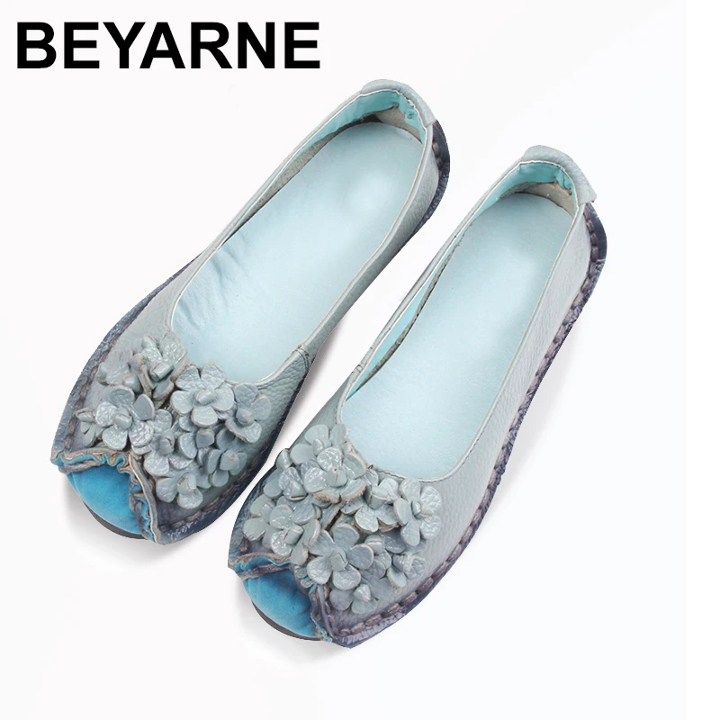 

BEYARNE Summer Soft Moccasins casual shoes women Flowers High Quality Brand Genuine Leather Shoes lady Flats Driving Shoes