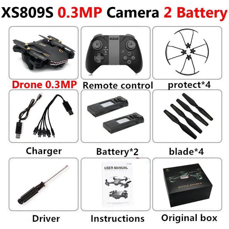 VISUO XS809S Профессиональный складной Дрон с камерой 2MP HD WiFi FPV селфи широкоугольный Радиоуправляемый квадрокоптер Вертолет игрушка для мальчика VS XS816 - Цвет: XS809S 0.3MP 2B Box