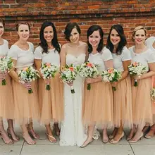 2015 Two Piece Bridesmaid Dresses Lace Organza A Line Tea-Length Vestido De Festa Robe Demoiselle D’honneur Bridesmaid Dress