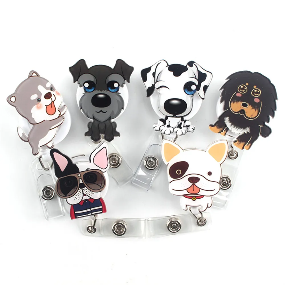 1pc Cute Cartoon Dog Retractable Nurse Badge Reel Students Id Card Holder Pull Key ID School Supplies | Канцтовары для офиса и