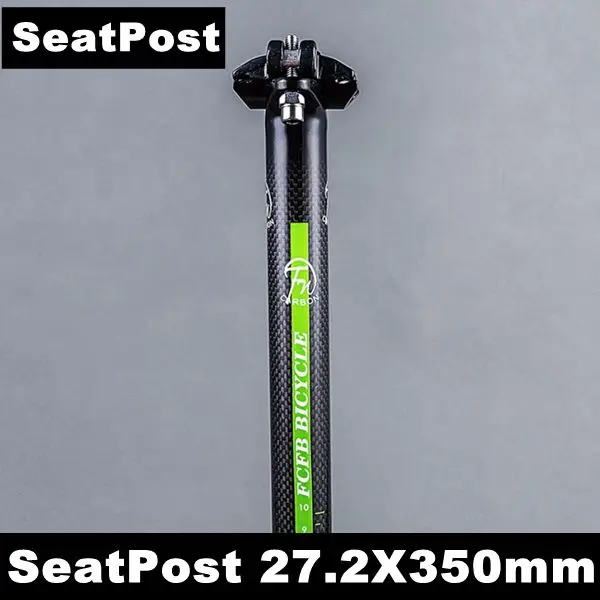 FCFB зеленый 3 к отделка Глянцевая углеродное волокно MTB комплект рулей для велосипеда плоский/стояк вынос руля стойка сидения - Цвет: SeatPost 27.2X350mm