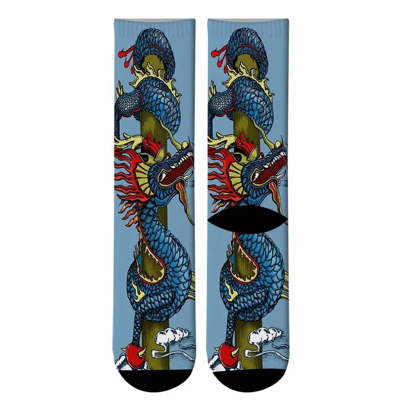 Новые носки с 3D принтом в японском стиле Харадзюку Ukiyoe, мужские Гольфы с изображением оленя и Кита, мужские носки без пятки с изображением дракона Феникса - Цвет: 4