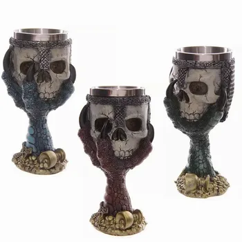 

LIYIMENG Double Wall Stainless Steel 3D Skull Drinking Whisky Mug Personalized Dragon Bone Skull Metal Grape Wine Goblet