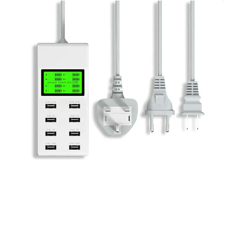 8 Ports USB Wall Charger LED Display Screen US EU UK Plug