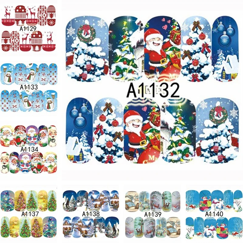 

12 Patterns/Sheet Christmas Nail Water Decal Sticker Nail Art Transfer Sticker Paper Snow Santa Claus Patterns Nail DIY Tips