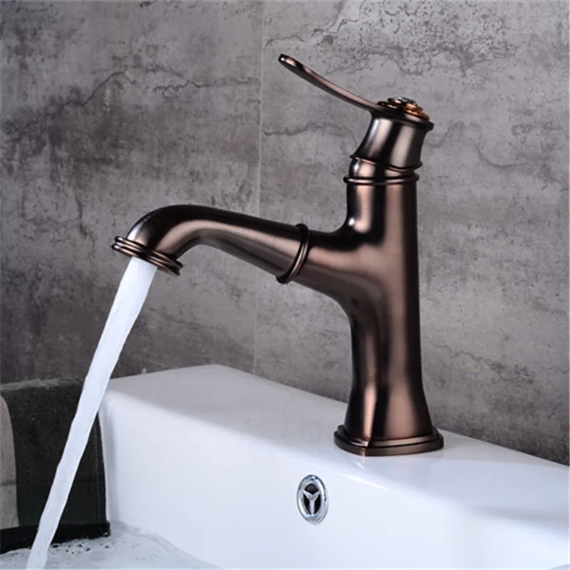 Liuyue Basin Faucets Brass Black Brown Bathroom Basin Pull Out