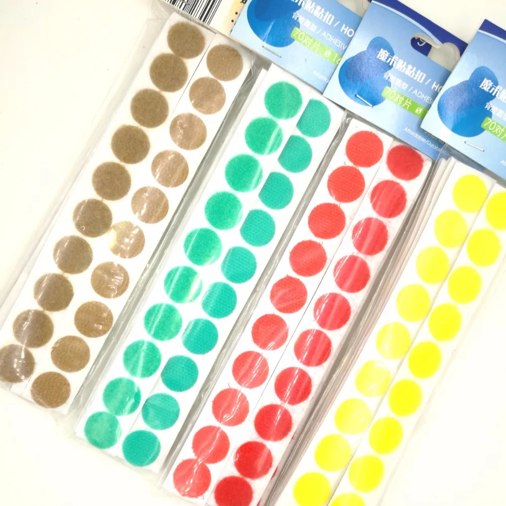 7color 70pairs Adhesive Fastener Tape Dots 16MM Polyester Ribbon Hook
