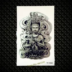 Для женщин сексуальная Временные татуировки Буддизм Водонепроницаемый поддельные хна флеш-тату Наклейки Будды 19x12 см буддийский