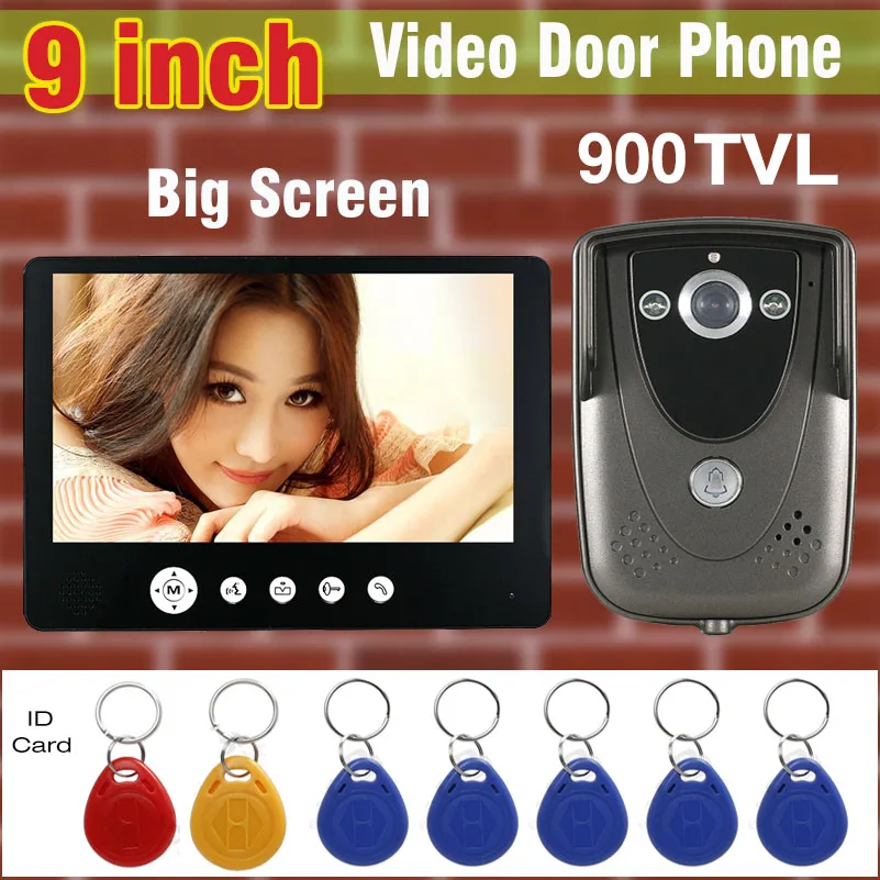 Best Video Intercom DoorBell System 9 inch Big Screen 900TVL HD Camera Video Door Phone RFID Keyfobs unlock function visual intercom
