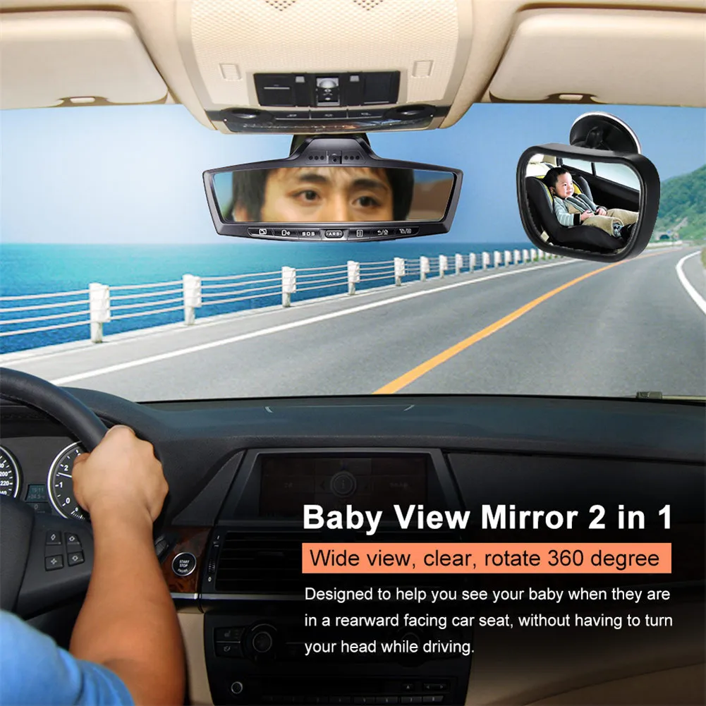 2 in 1 mini safety car back seat baby view mirror adjustable baby rear convex mirror car baby kids monitor