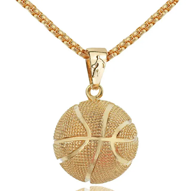 Basketball Pendant Necklace Gold Stainless Steel Chain Necklace Women
