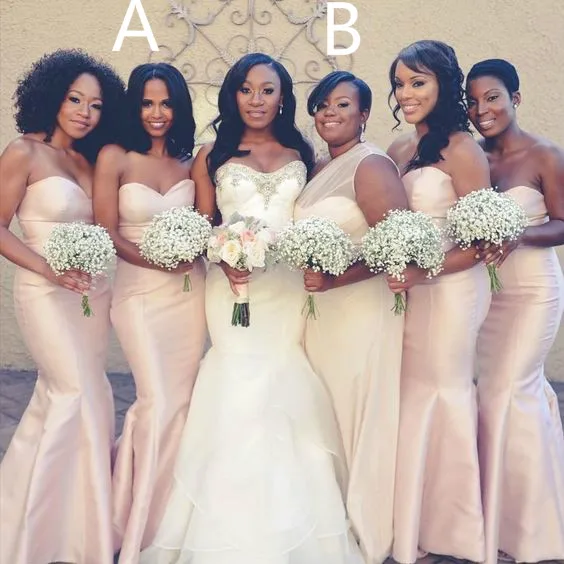 2017 Elegant Light Pink African American Black Girls Bridesmaid